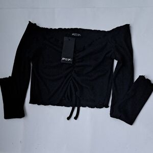 Nasty Gal Black Off-Shoulder Ruched Top